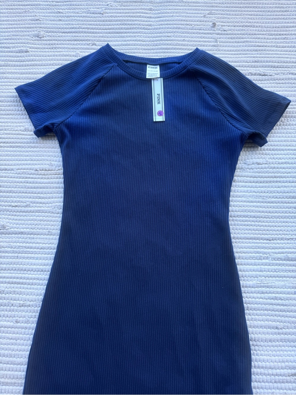PINK Victoria’s Secret Ribbed Blue Midi Bodycon Dress Side Slit NWT Small - Picture 5 of 11